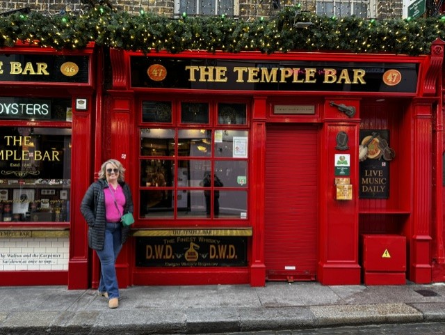 Cindy outside the Temple Bar in Dublin, Ireland